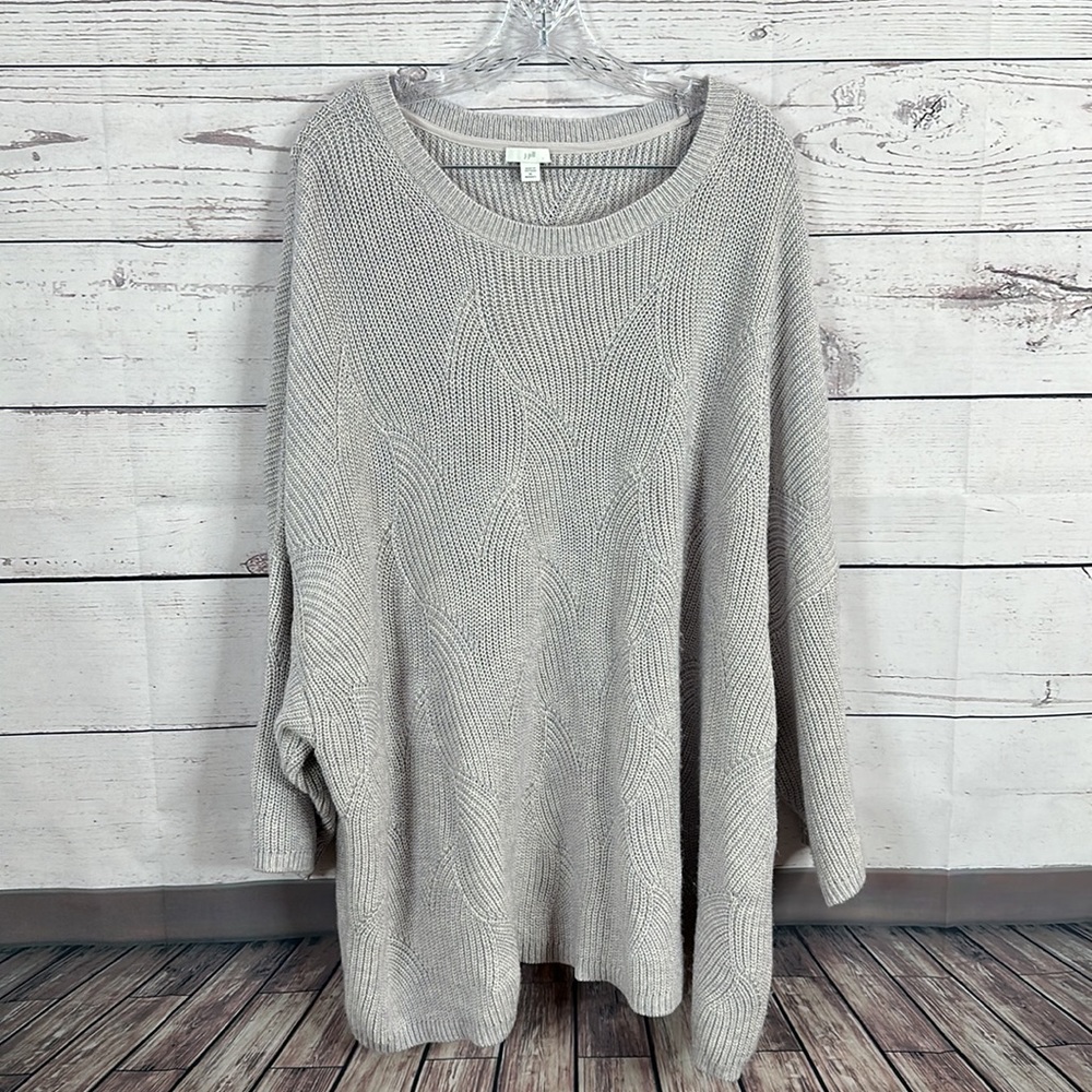 J Jill Womens Sweater Plus Size 4X Blue Gray 3/4 Sleeve knit pop over round neck - Picture 4 of 11